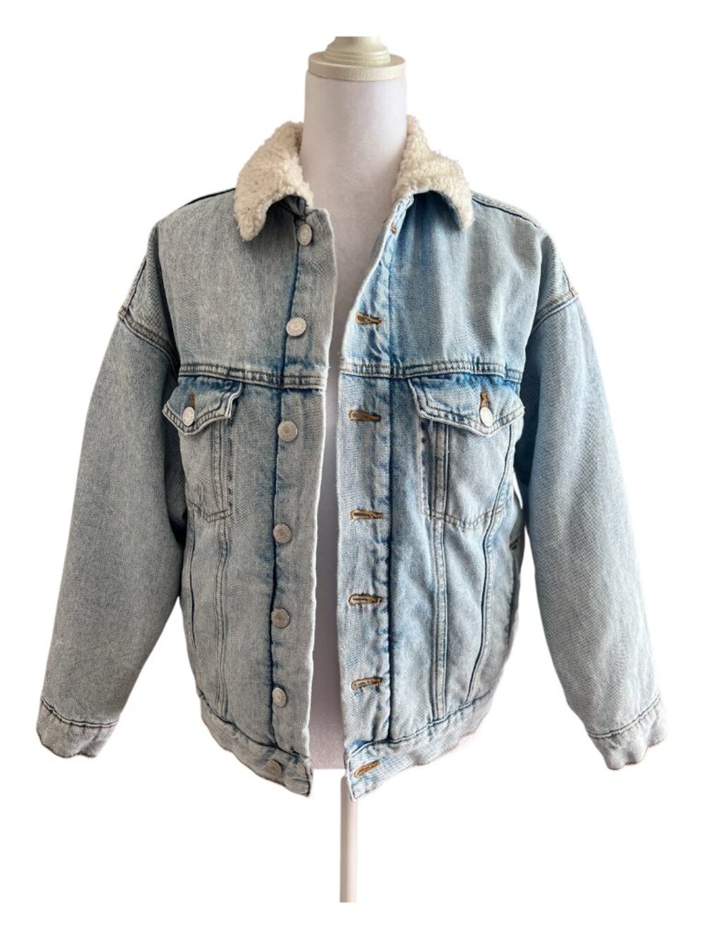 H&M &DENIM Light Wash Sherpa Lined Denim Trucker Jacket - Size XS